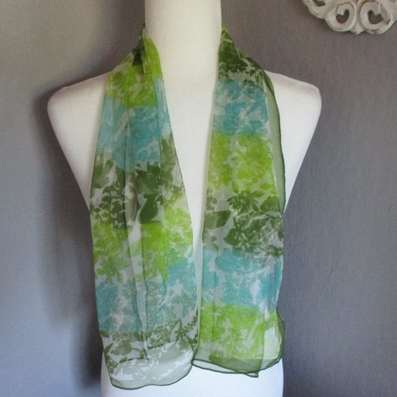Vintage Accessories - 1960s sheer green & blue scarf